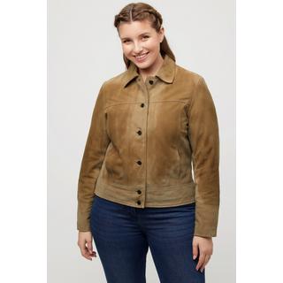 Ulla Popken  Ziegenlederjacke, Veloursleder, Hemdkragen, gefüttert 