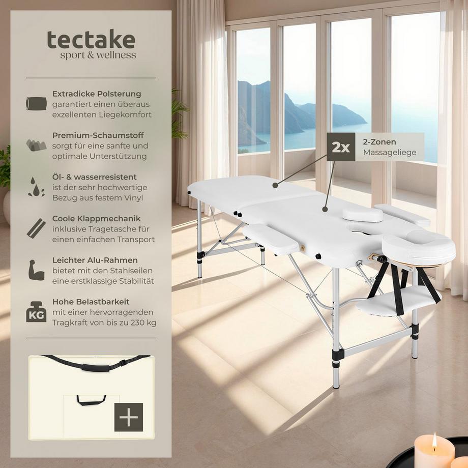 Tectake 2 Zonen Massageliege mit Polsterung und Aluminiumgestell  