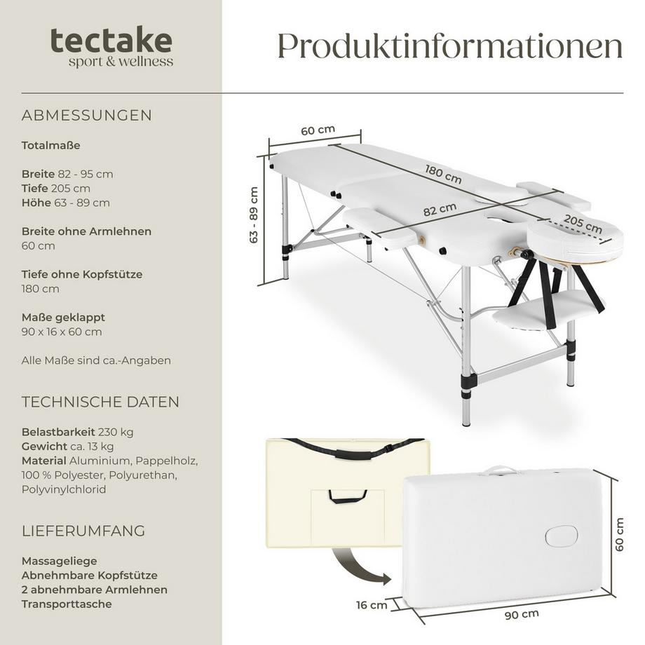 Tectake 2 Zonen Massageliege mit Polsterung und Aluminiumgestell  