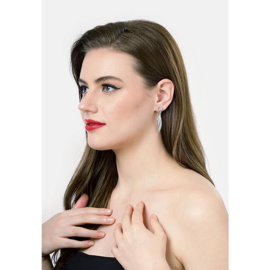 AVANT-GARDE PARIS  Orecchini a Goccia Piuma Color Argento 