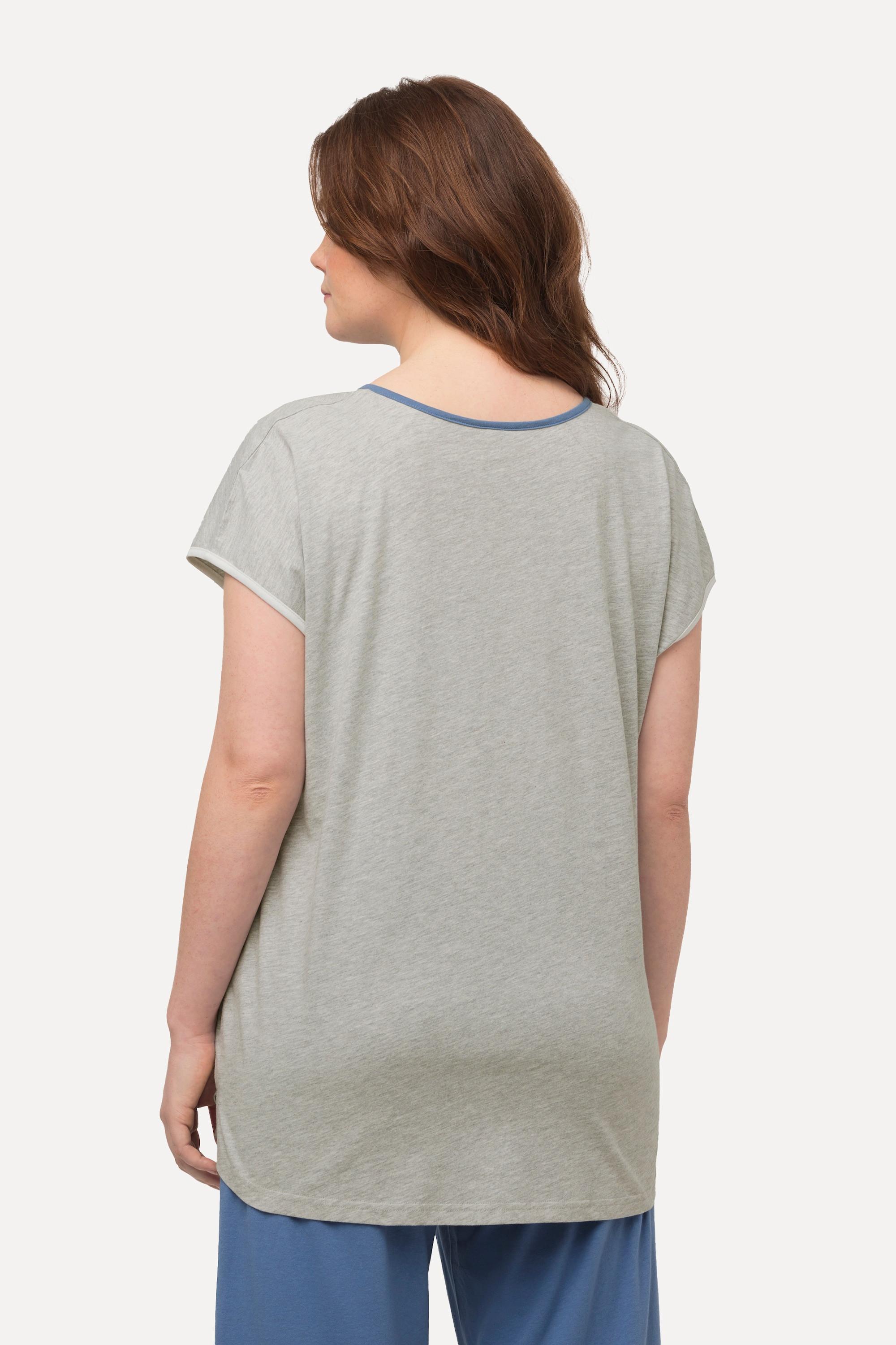 Ulla Popken Maglietta pigiama girocollo mezze maniche cotone biologico con pistagna  