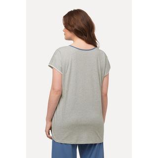 Ulla Popken Maglietta pigiama girocollo mezze maniche cotone biologico con pistagna  