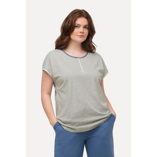 Ulla Popken Maglietta pigiama girocollo mezze maniche cotone biologico con pistagna  