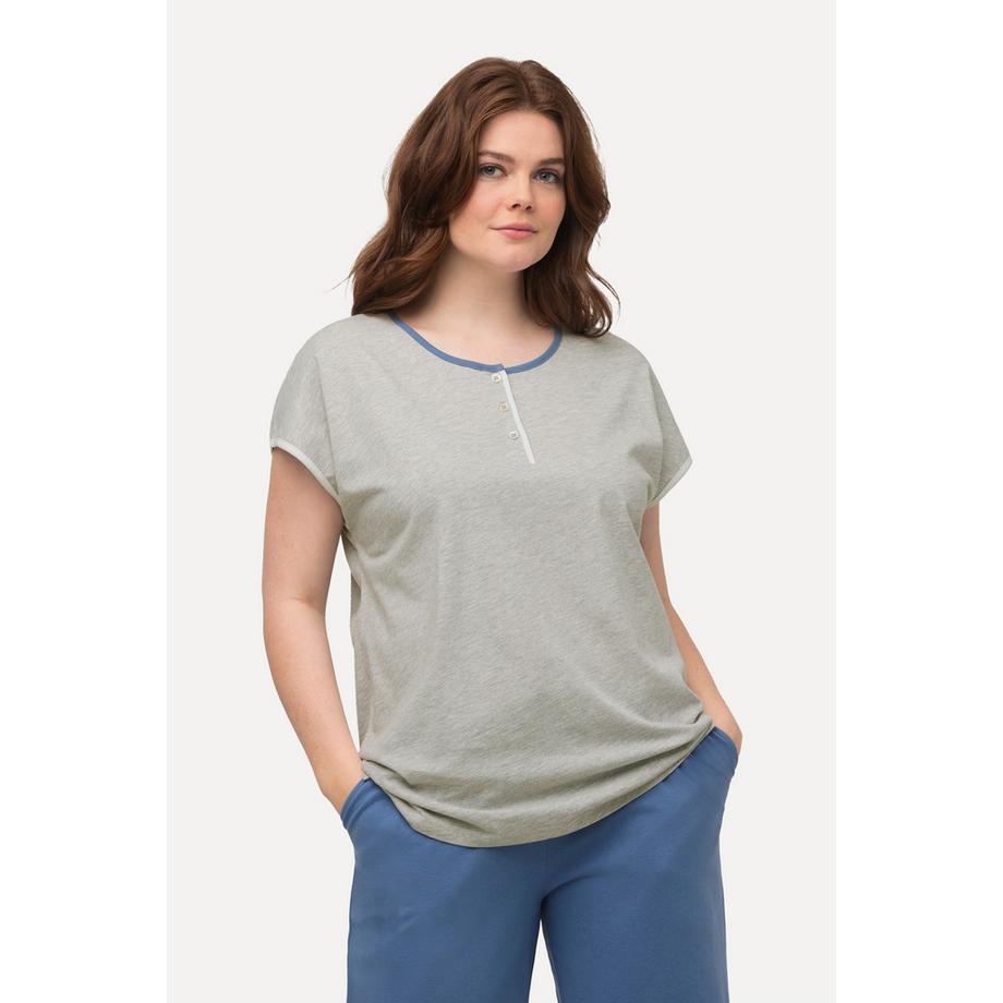 Ulla Popken Maglietta pigiama girocollo mezze maniche cotone biologico con pistagna  