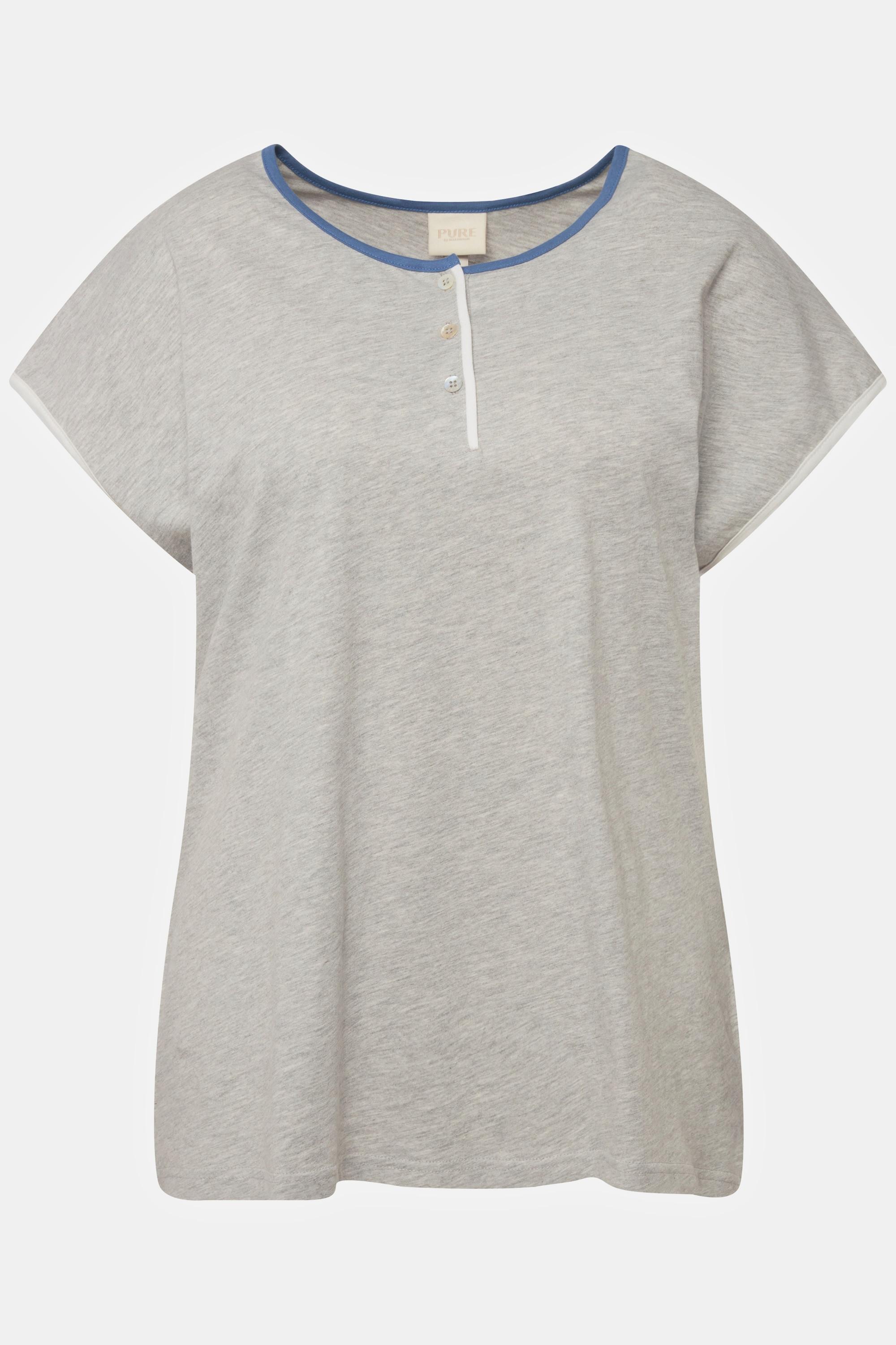 Ulla Popken Maglietta pigiama girocollo mezze maniche cotone biologico con pistagna  