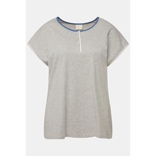 Ulla Popken Maglietta pigiama girocollo mezze maniche cotone biologico con pistagna  