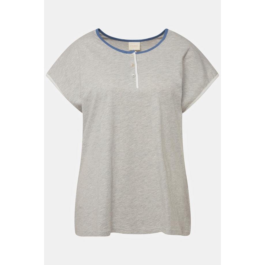 Ulla Popken Maglietta pigiama girocollo mezze maniche cotone biologico con pistagna  