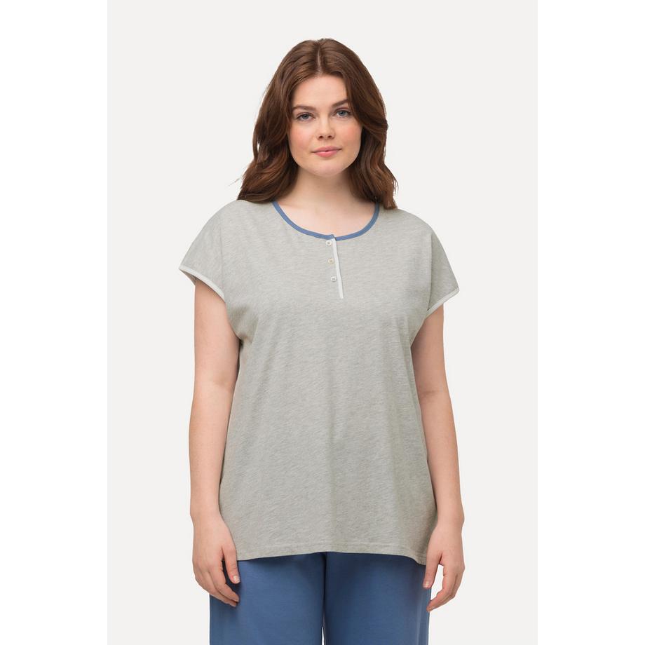 Ulla Popken Maglietta pigiama girocollo mezze maniche cotone biologico con pistagna  