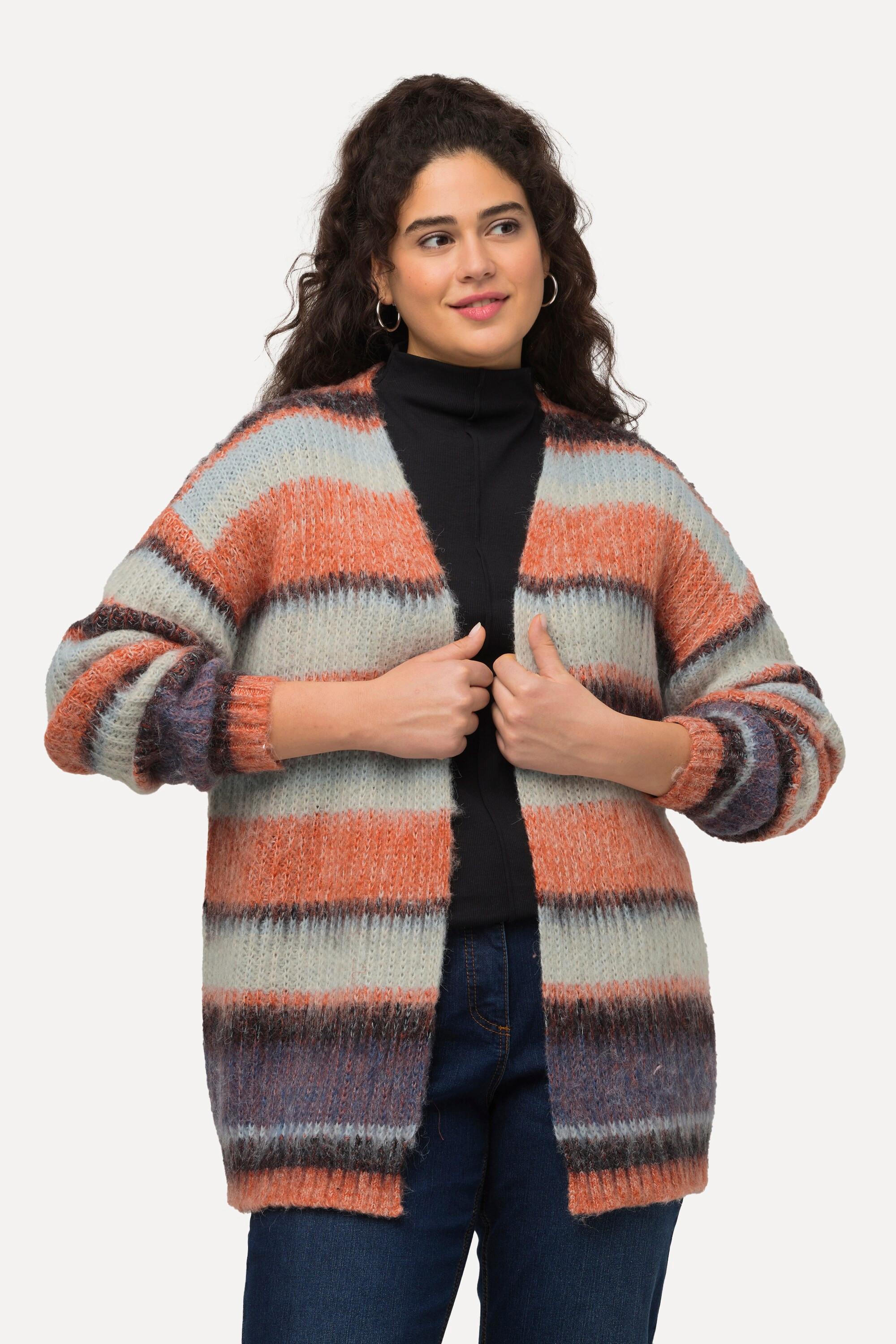 Ulla Popken  Cardigan lungo e aperto con righe e scollo a V 