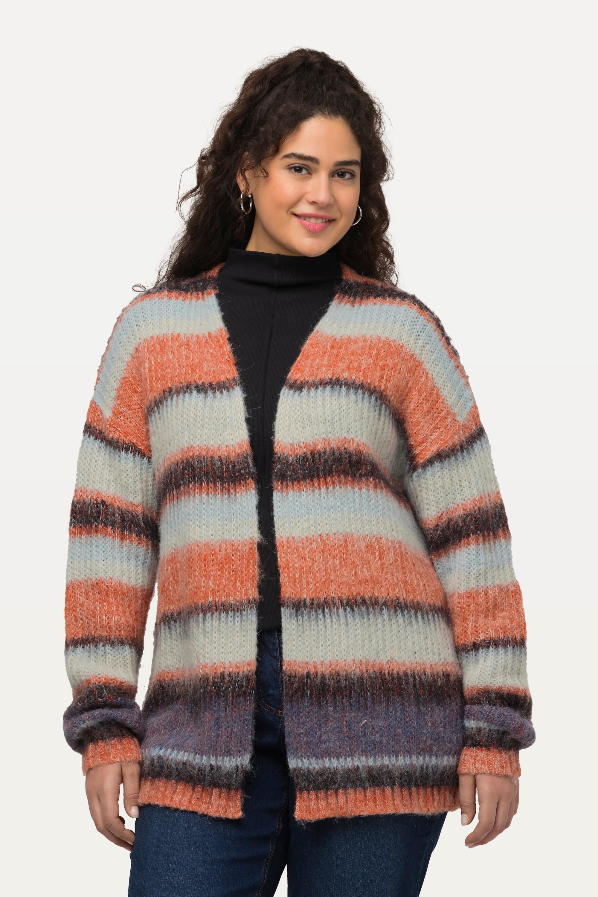 Ulla Popken  Cardigan lungo e aperto con righe e scollo a V 