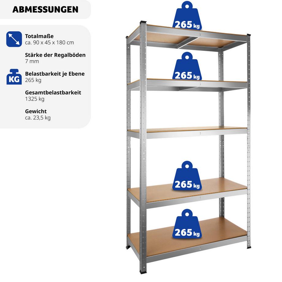 Tectake Schwerlastregal   in verschiedenen Ausführungen verzinktes Stahlgestell  