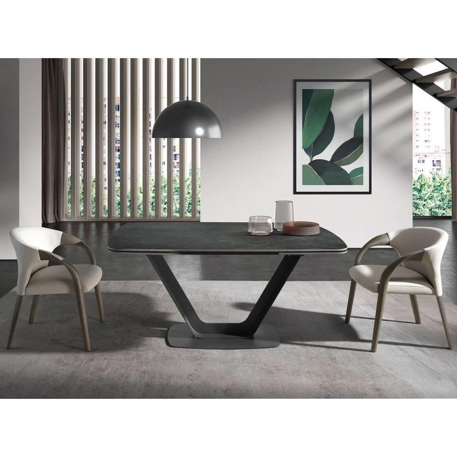 ANGEL CERDA Tavolo da pranzo allungabile barile ovale marmo porcellanato e acciaio nero  
