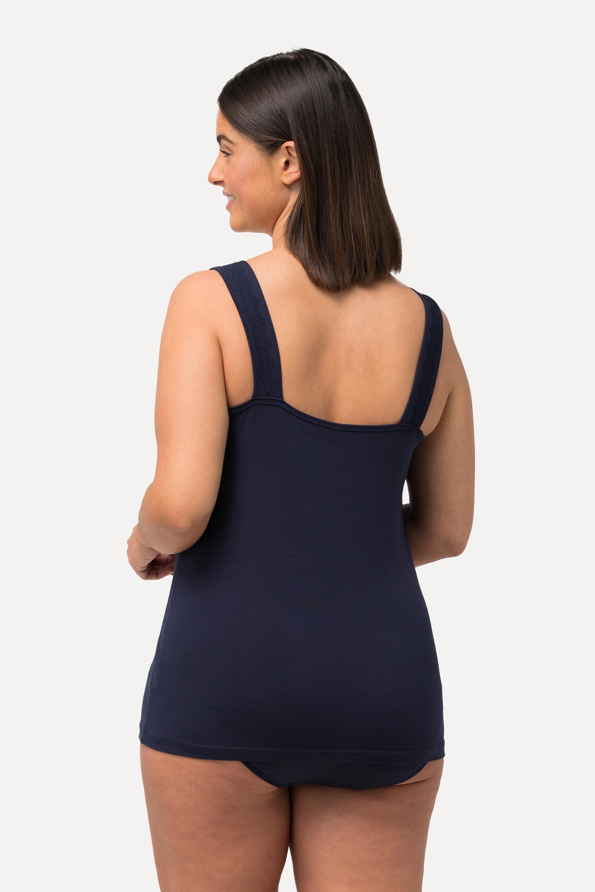 Ulla Popken Supima Baumwolle Unterhemd Breite Träger Spitze  