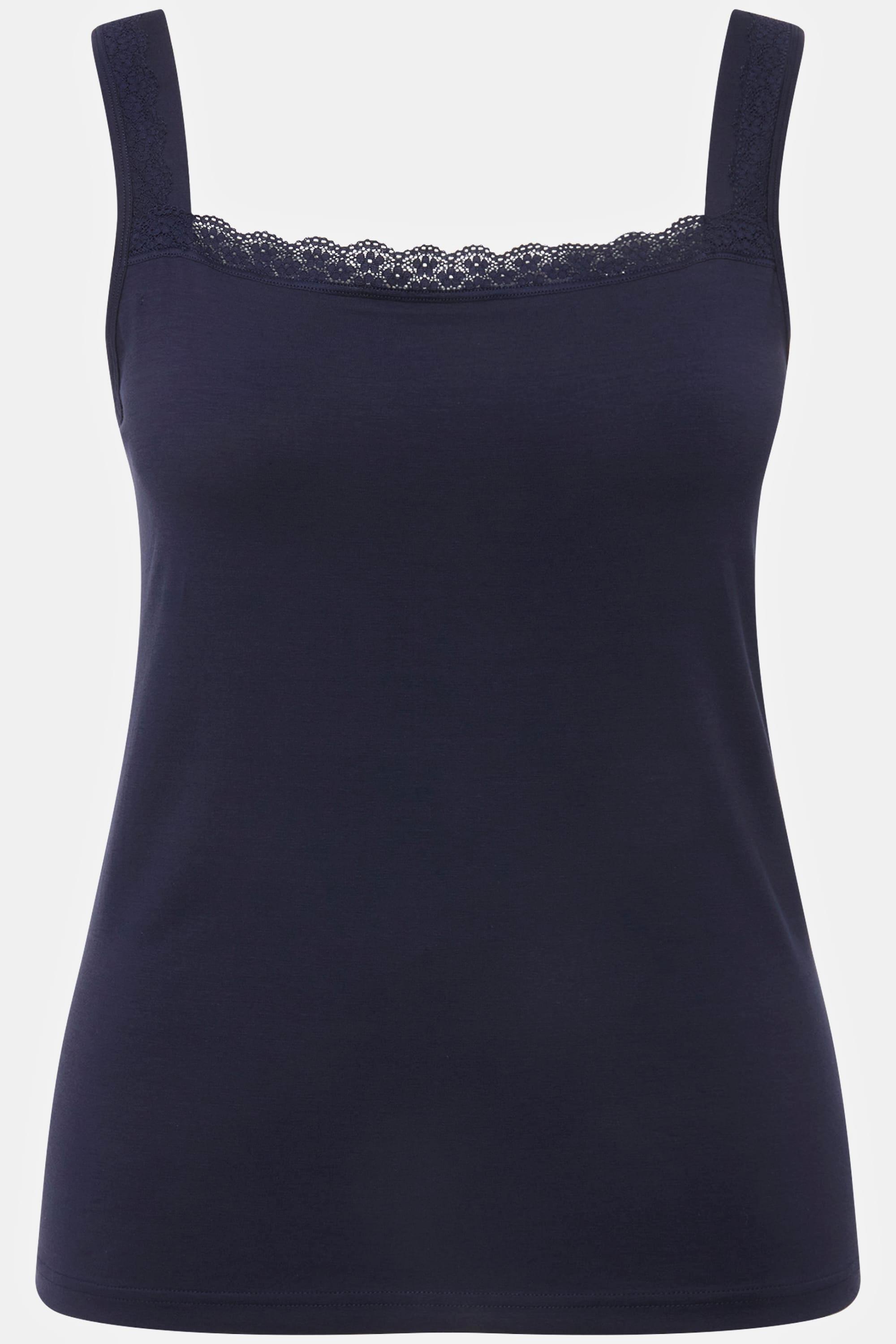 Ulla Popken Supima Baumwolle Unterhemd Breite Träger Spitze  