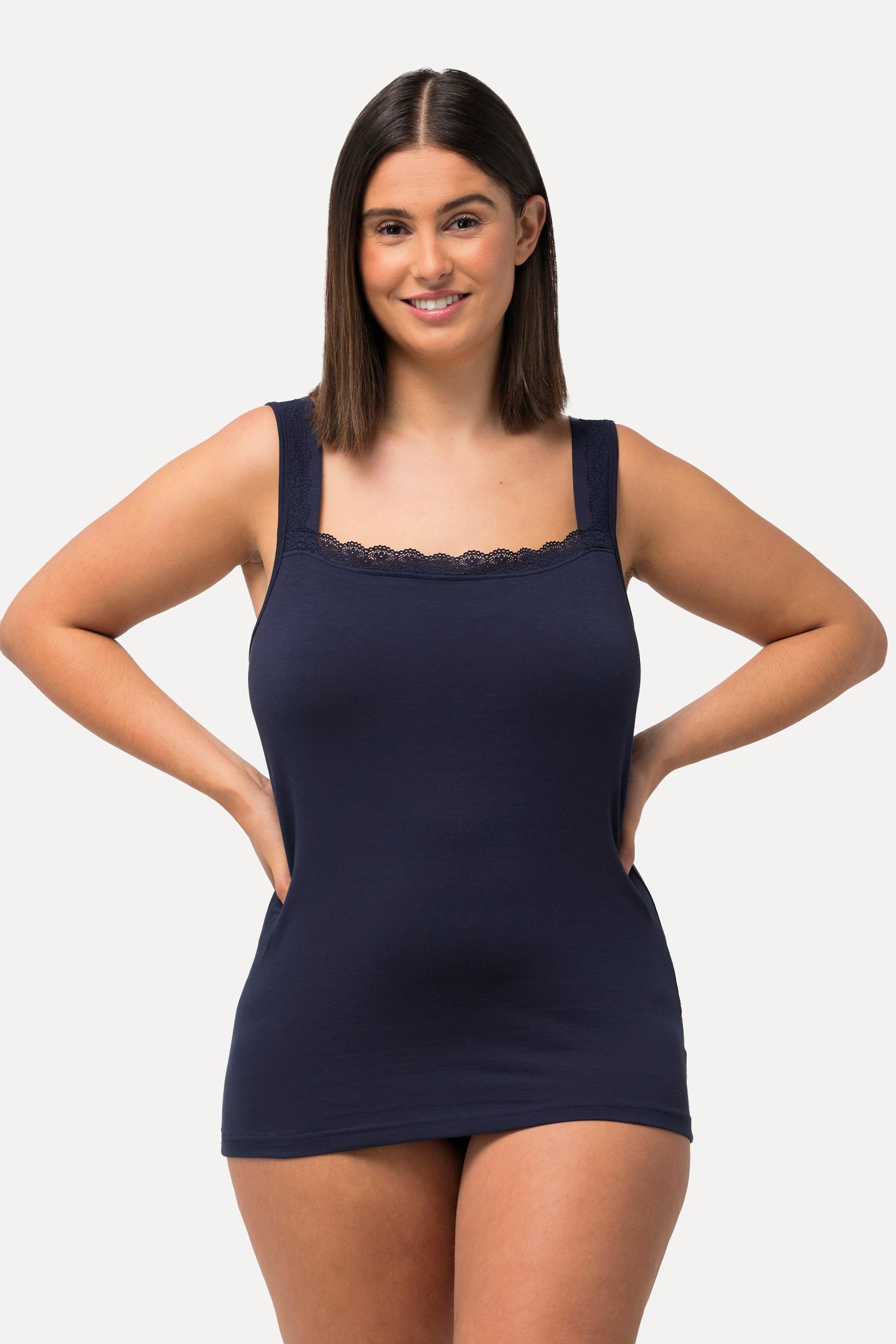 Ulla Popken Supima Baumwolle Unterhemd Breite Träger Spitze  