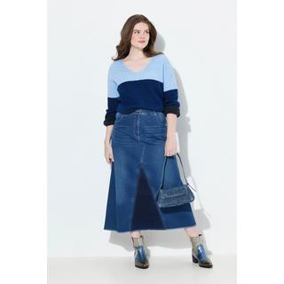 Ulla Popken Jupe en jean coupe évasée avec ourlet frangé  