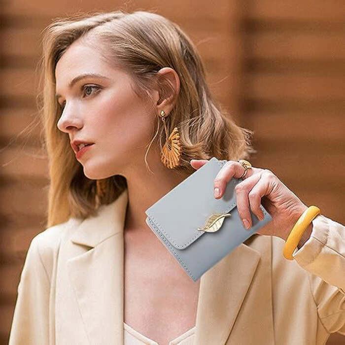 Only-bags.store Portafoglio RFID Blocco Pelle PU Piccolo Bottone Foglia d'Oro  