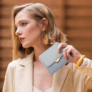 Only-bags.store Portafoglio RFID Blocco Pelle PU Piccolo Bottone Foglia d'Oro  