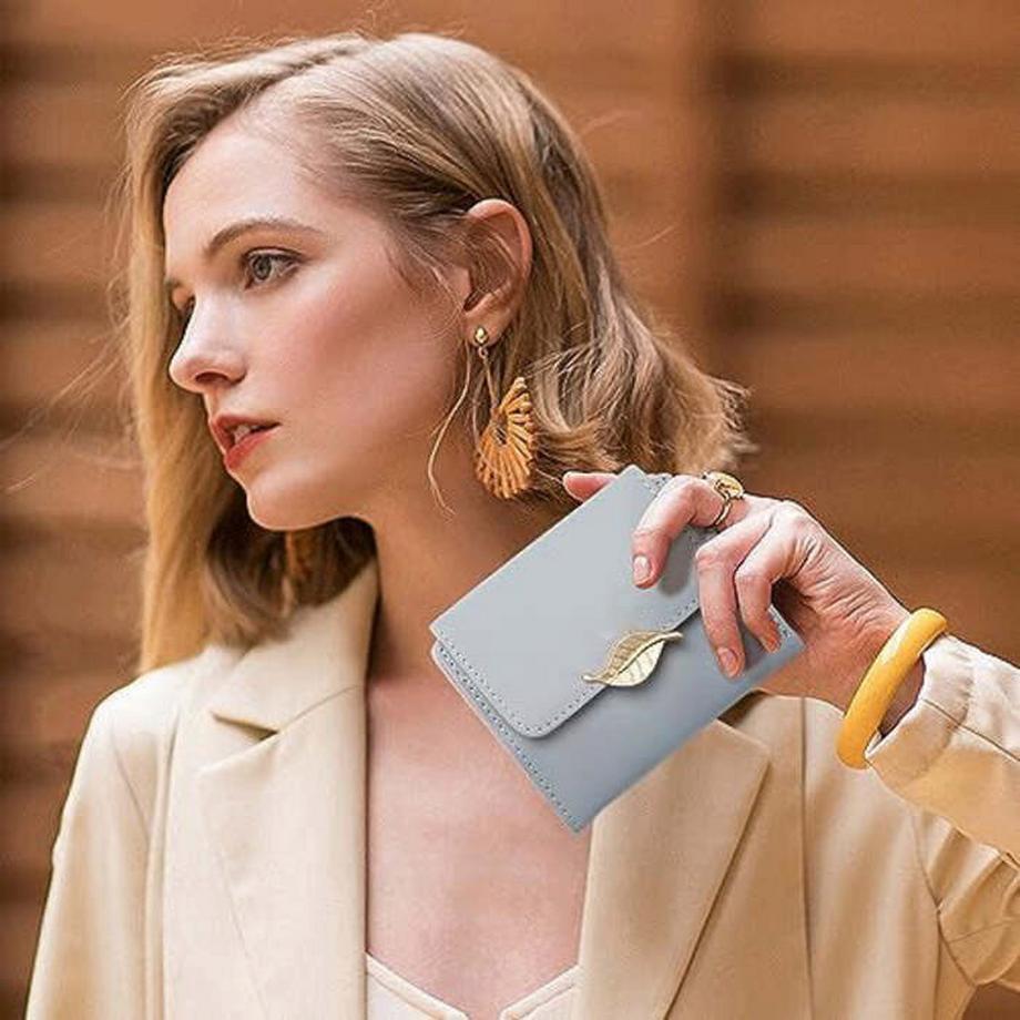 Only-bags.store RFID Blockierung PU Leder Kleine Brieftasche Goldblatt Knopf  