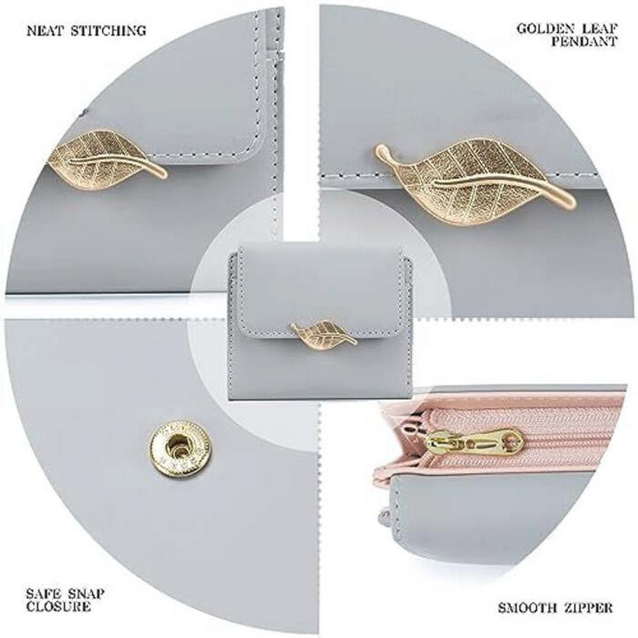 Only-bags.store RFID Blockierung PU Leder Kleine Brieftasche Goldblatt Knopf  