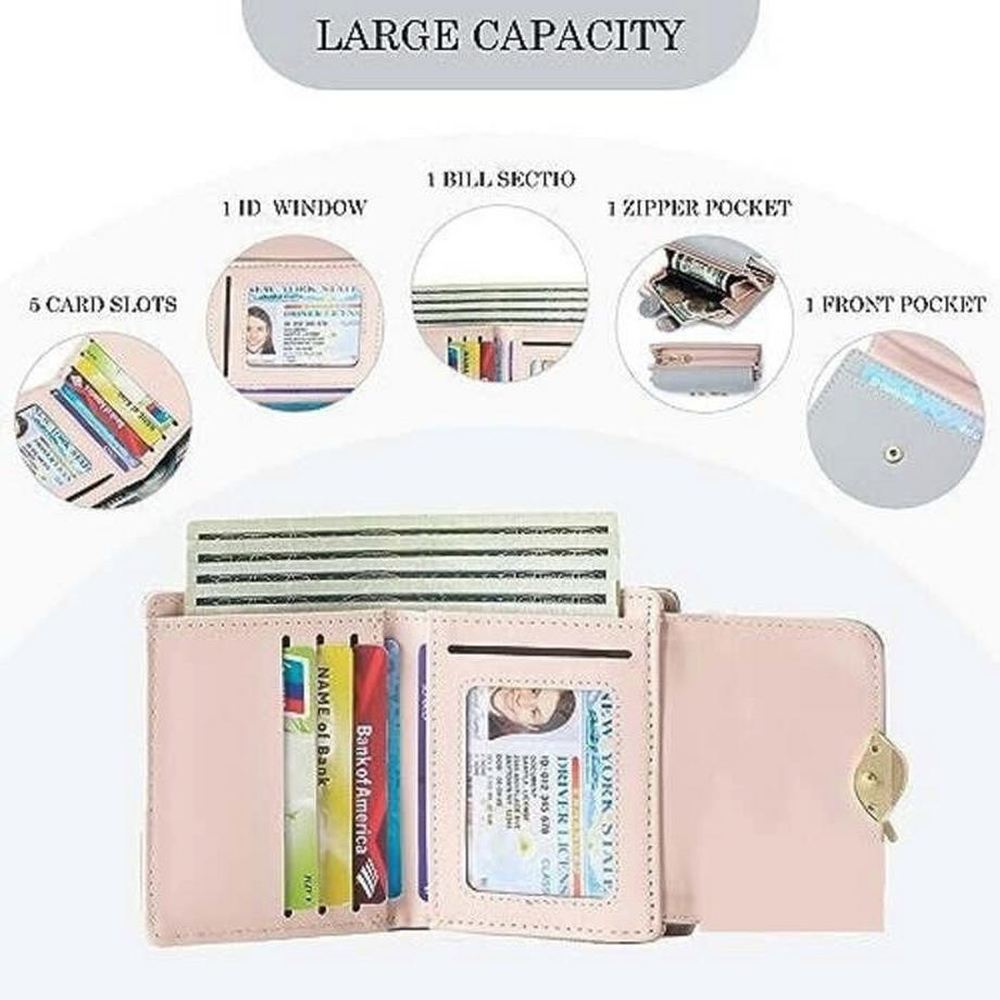 Only-bags.store RFID Blockierung PU Leder Kleine Brieftasche Goldblatt Knopf  