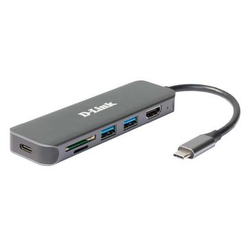 Hub USB-C 6-en-1 avec HDMI/lecteur de carte/alimentation DUB-2327