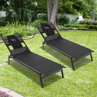 Northix Bain de soleil avec chaise longue de jardin ouvrant sur le visage avec dossier réglable en 5 directions noir  