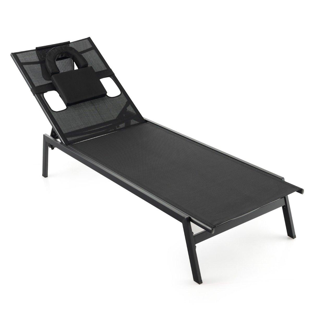 Northix Bain de soleil avec chaise longue de jardin ouvrant sur le visage avec dossier réglable en 5 directions noir  