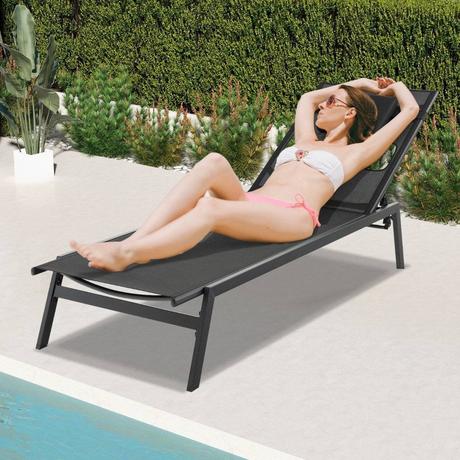 Northix Bain de soleil avec chaise longue de jardin ouvrant sur le visage avec dossier réglable en 5 directions noir  