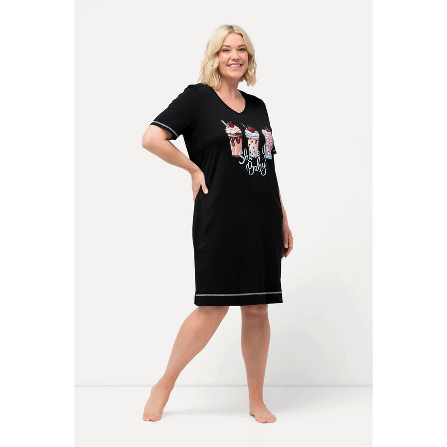 Ulla Popken Bedrucktes V-Ausschnitt Halbarm Bigshirt  
