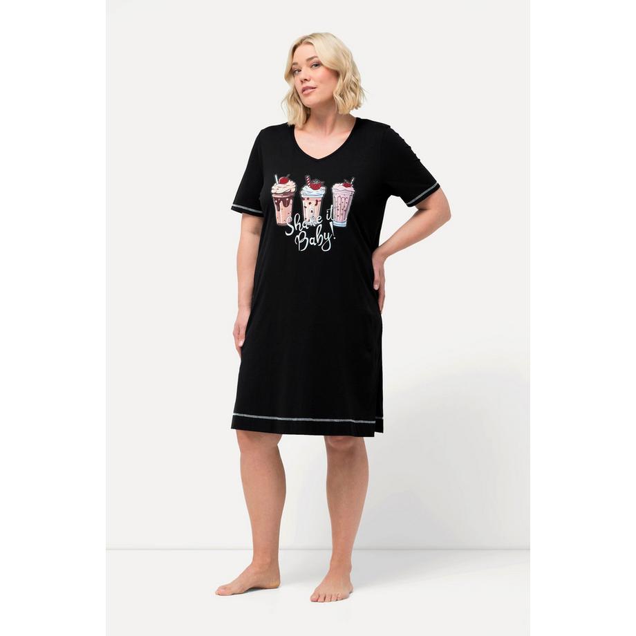 Ulla Popken Bedrucktes V-Ausschnitt Halbarm Bigshirt  