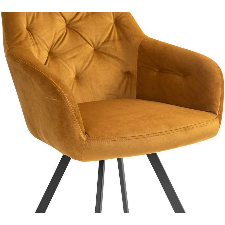 mutoni Fauteuil pivotant en velours jaune moutarde  