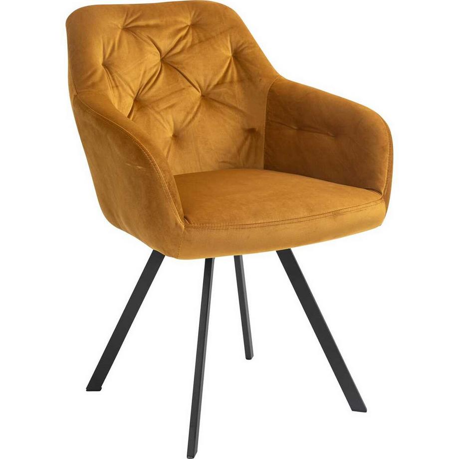 Fauteuil pivotant en velours jaune moutarde