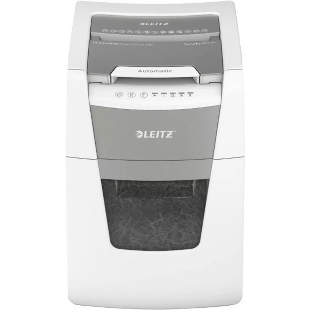 Leitz – Aktenvernichter IQ AF 8012-20-00 Small Office 100, P-5, 34lt, Weiss Bunt