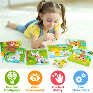 Activity-board  6er-Pack Holzpuzzle für Kinder jeden Alters, 9-teiliges Tierpuzzle für Kleinkinder, pädagogisches Vorschul-Lernspielzeug 