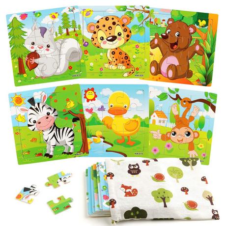 Activity-board  6er-Pack Holzpuzzle für Kinder jeden Alters, 9-teiliges Tierpuzzle für Kleinkinder, pädagogisches Vorschul-Lernspielzeug 