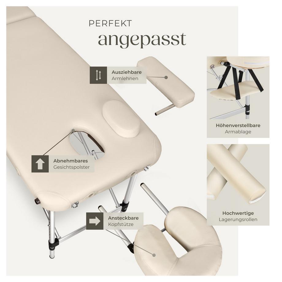 Tectake 2 Zonen Massageliege mit Polsterung, Massagerollen und Aluminiumgestell  
