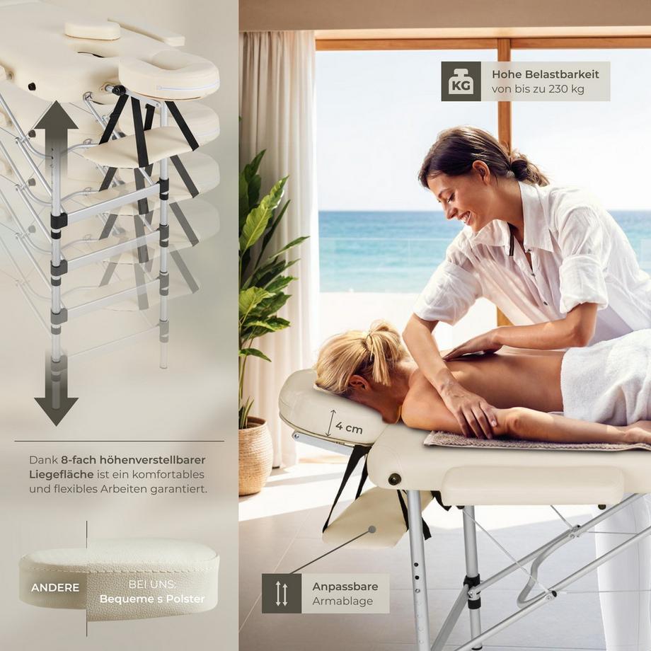Tectake 2 Zonen Massageliege mit Polsterung, Massagerollen und Aluminiumgestell  