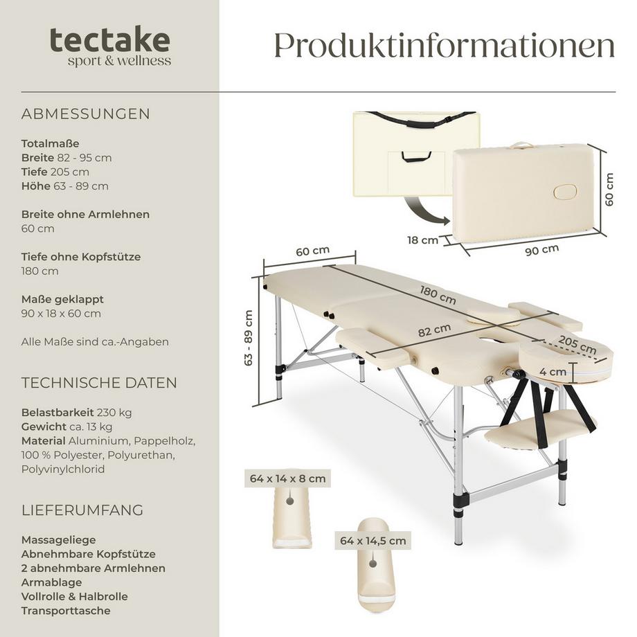 Tectake 2 Zonen Massageliege mit Polsterung, Massagerollen und Aluminiumgestell  