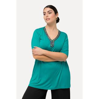 Ulla Popken T-shirt Perline Scollo a Tunica Mezza Manica Taglio Svasato  