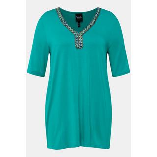 Ulla Popken T-shirt Perline Scollo a Tunica Mezza Manica Taglio Svasato  