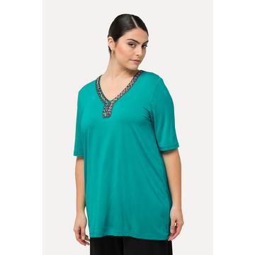 T-shirt dal taglio svasato con perline, scollo a tunica e mezze maniche