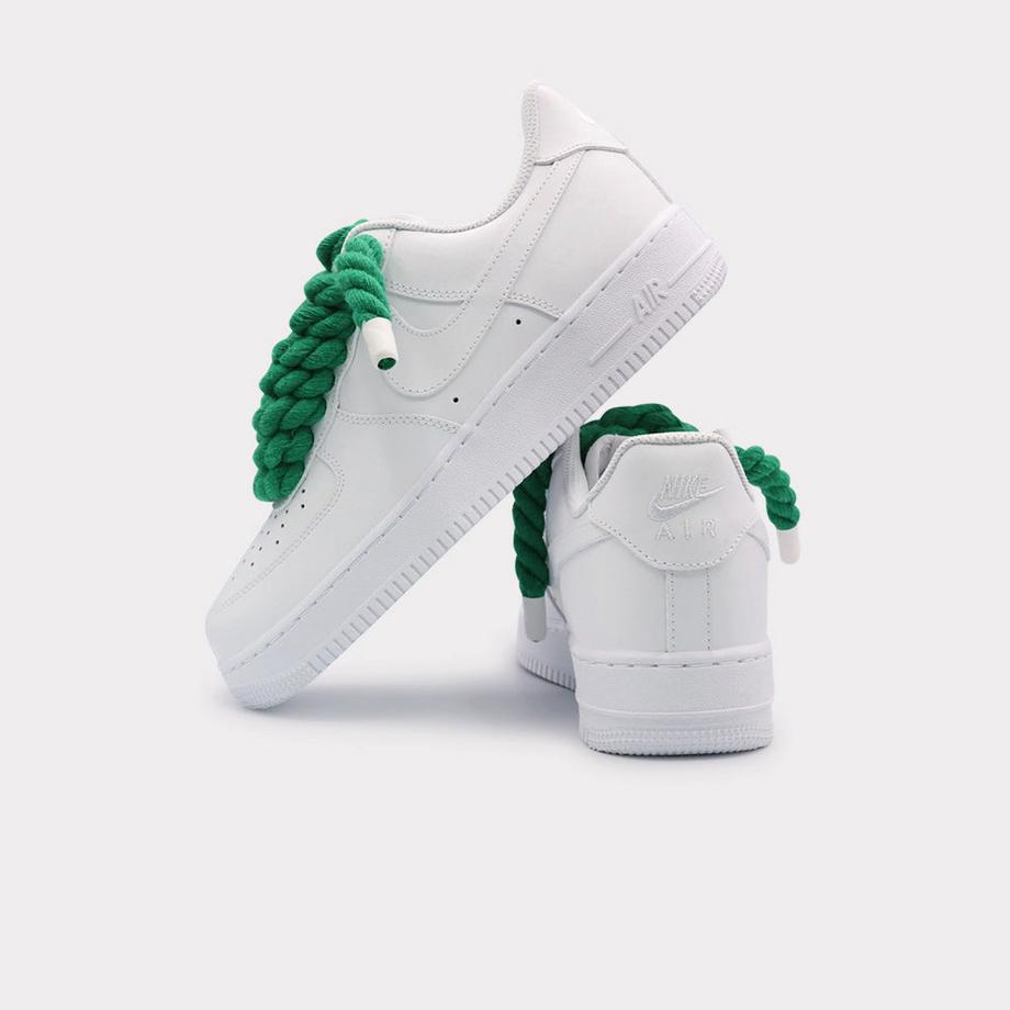NIKE Air Force 1 White Rope Lace Green Sneakers  