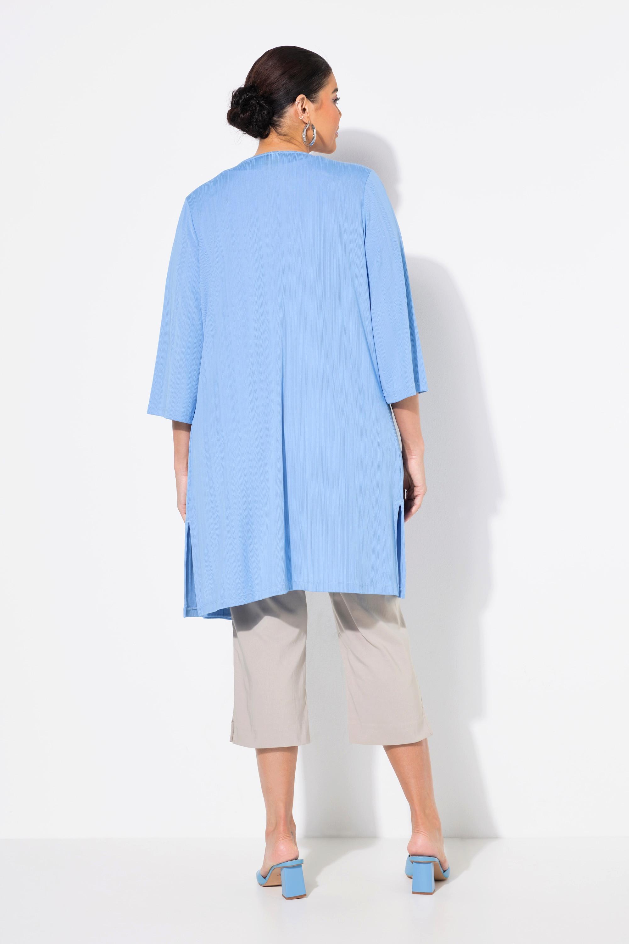 Ulla Popken Giacca lunga aperta in jersey a costine scollo a V  