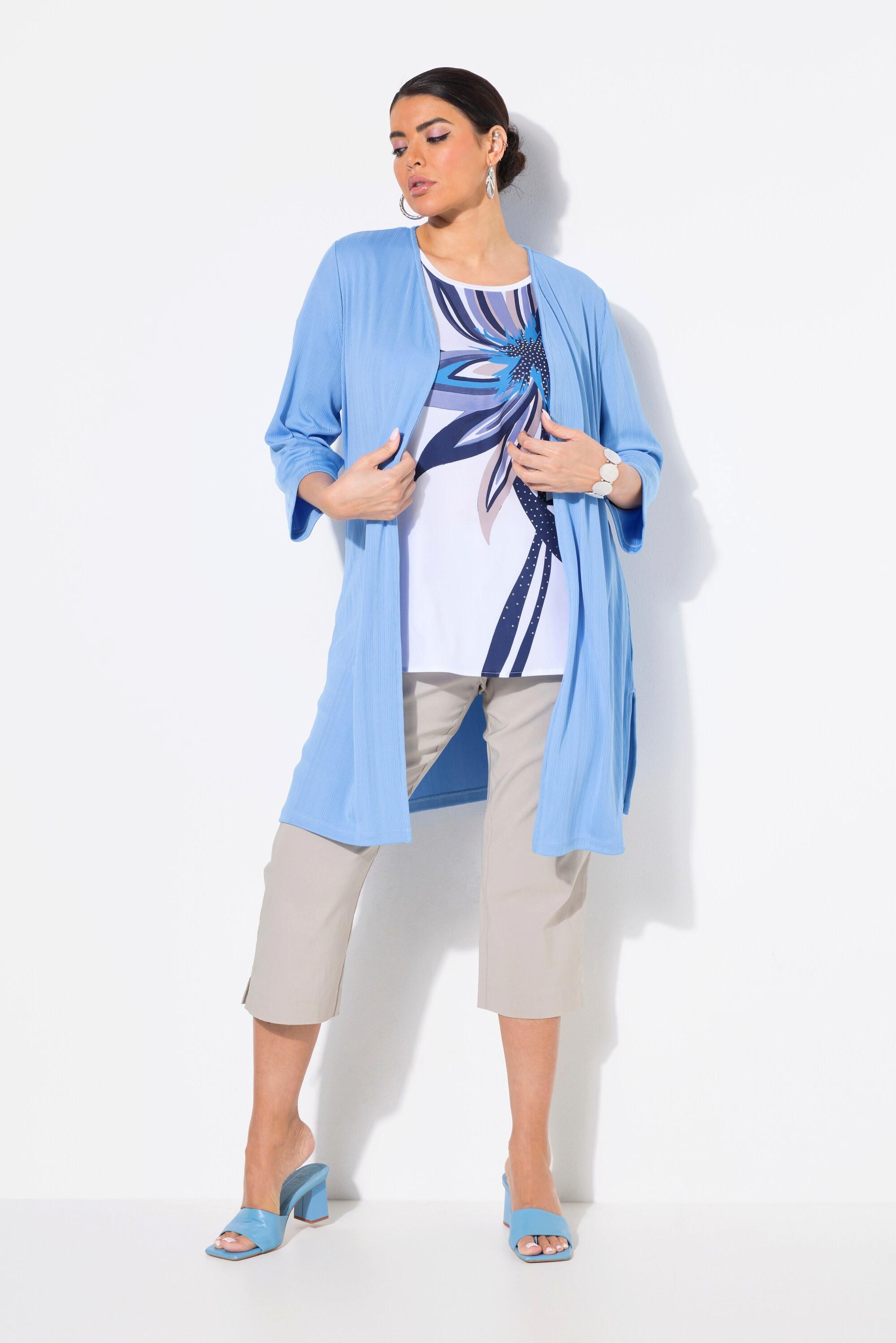 Ulla Popken Giacca lunga aperta in jersey a costine scollo a V  