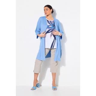 Ulla Popken Giacca lunga aperta in jersey a costine scollo a V  