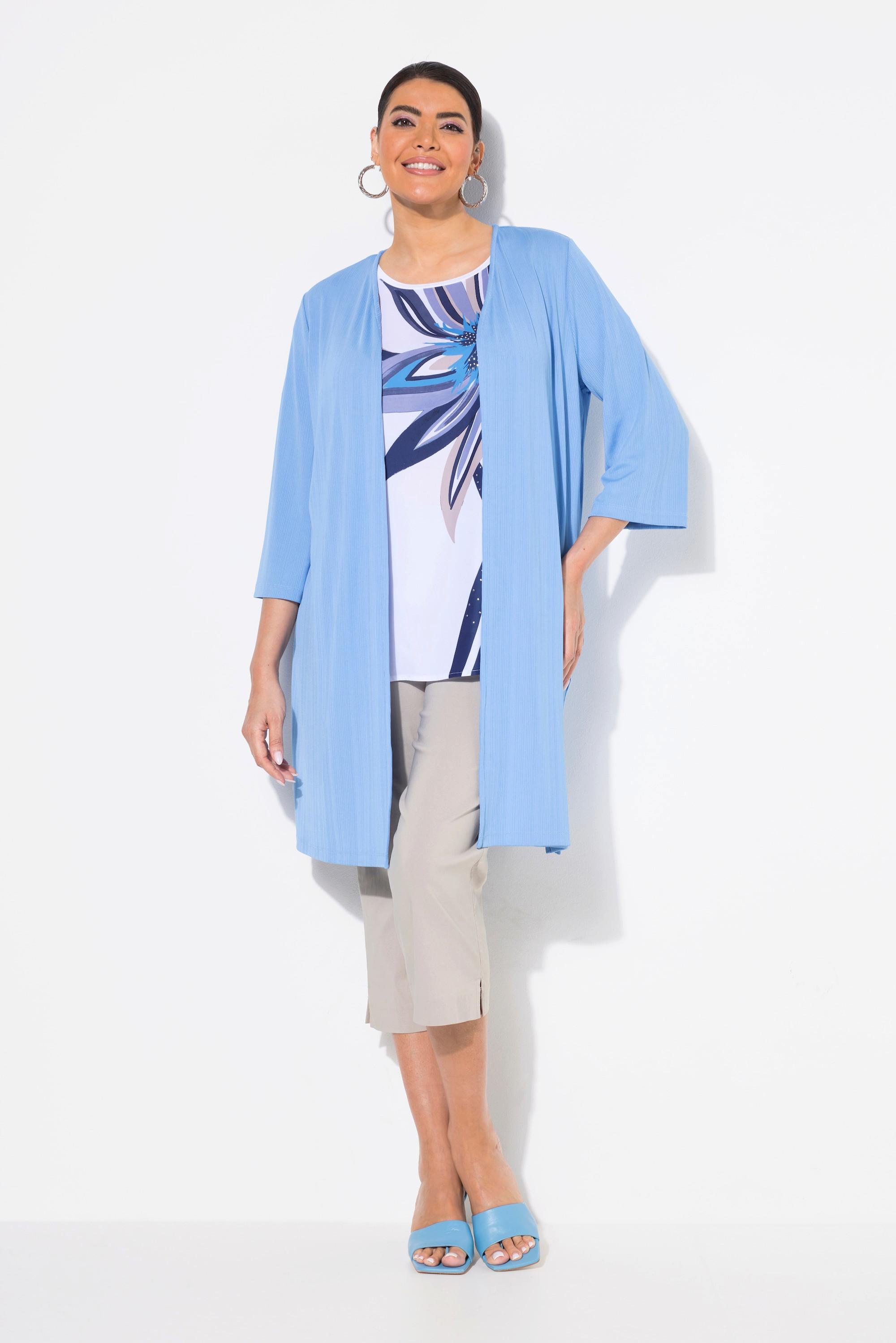 Ulla Popken Giacca lunga aperta in jersey a costine scollo a V  