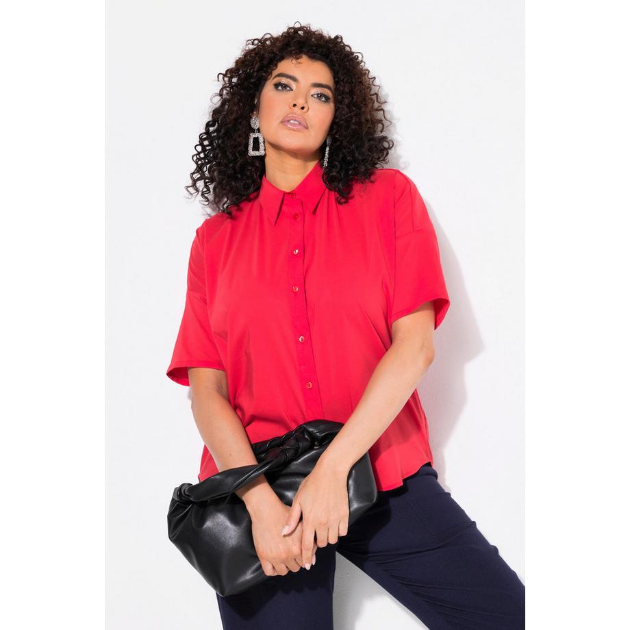 Ulla Popken Popeline Boxy Col Chemise Demi Manche Blouse  