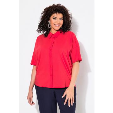 Blusa in popeline dal taglio squadrato con collo da camicia e mezze maniche