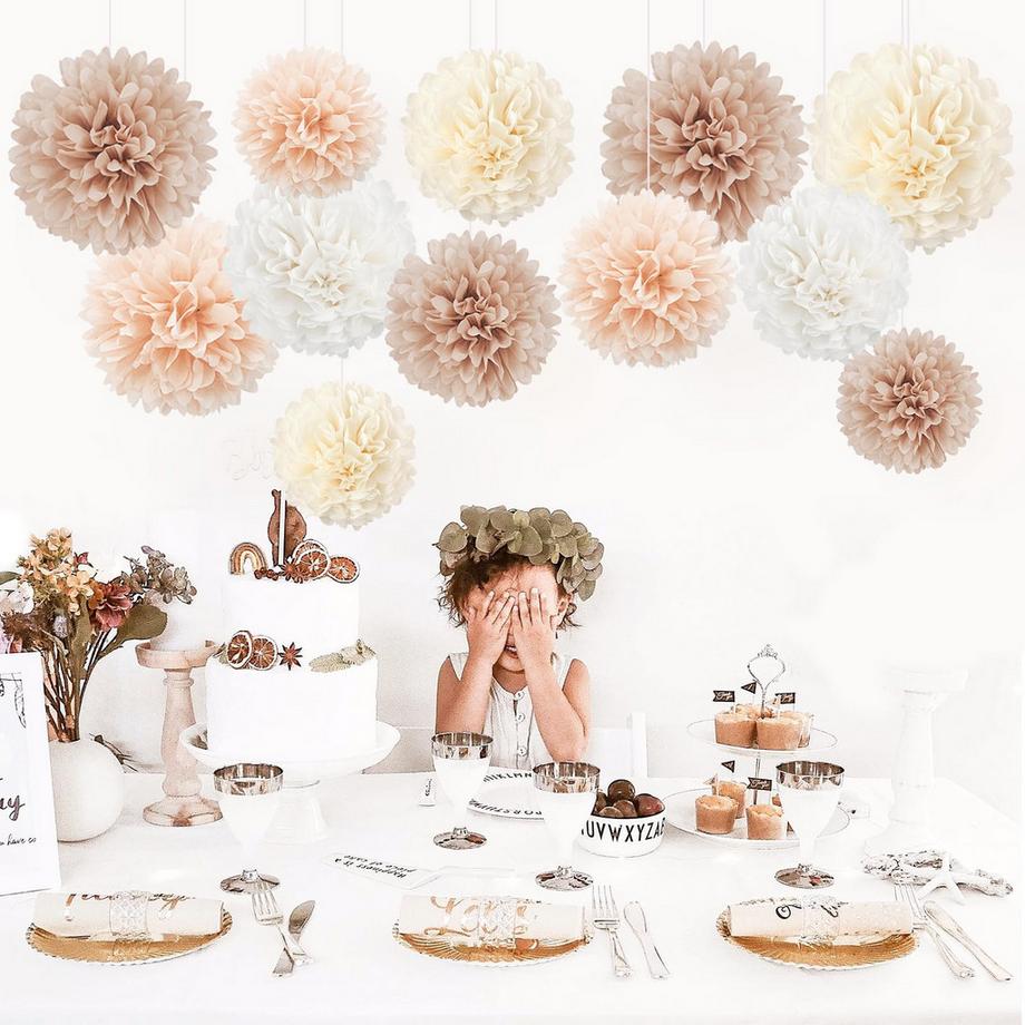 Alopini  12 Stück Partydekoration, altmodische Pompons aus Seidenpapier, Seidenpapierblumen 